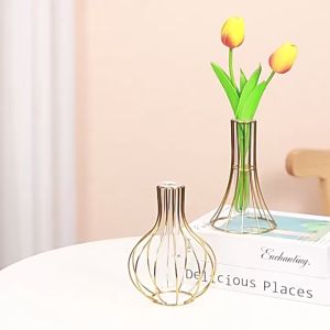 Hollow Iron Vase Metal Retro Iron Line Flowers Pot Hydroponic Container Home Desk Decoration