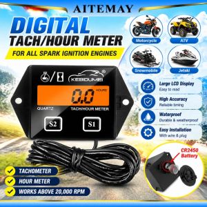 Aitemay kỹ thuật số Đồng hồ đo vòng tua máy màn hình LCD động cơ rpm truy cập 20000rpm không thấm nước đèn nền bảo trì hẹn giờ cho xe máy thuyền xe chạy trên tuyết ATV