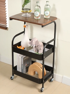 3-Tier Rolling Cart Trolley with Table Top Metal Adjustment Trolley Cart Rolling Utility Cart High-capacity Waterproof Household Save Space Trolley Rolling Storage Organizer Cart with Lockable Wheels for Kitchen Office Bedroom