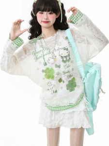 Áo Thun Hellokitty Dễ Thương Chống Nắng Dài Tay Phong Cách Y2K Chống Ôxy Hóa Áo Thun Nữ Chất Liệu Khác Dáng Rộng Cổ Tròn