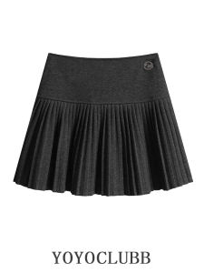 YOYOCLUBB Retro Woolen Plaid A-Line Mini Skirt for Women High Waist Pleated School Style Winter plus Size Slimming Skirt