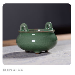 Retro Dragon Well Green Ceramic Incense Burner Three-legged Small Size Home Use Aromatherapy Buddhist Offering Creative Tea Ceremony Ornament