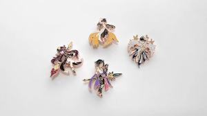 Bandai | Game Genshin Impact Brooch Cute Cartoon Figure Venti Zhongli Badge Enamel Metal Brooch Jeans Jacket Lapel Pin Accessories Gifts