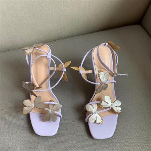 Wsanice Elegant Square Toe Butterfly Heels Sandals for Women Korean Fashion