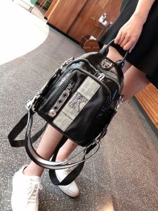 Trendy Large Capacity Leather Womens Backpack Fashionable Shoulder Bag with Diamond Detailing Height Waterproof Soft Leather