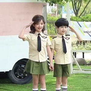 [Local fast delivery] New childrens kindergarten school uniforms little army summer chorus performance costumes elementary school students graduation photo full set