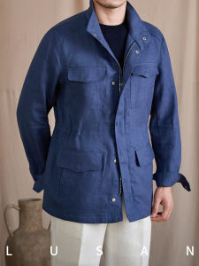 Slim Waist Mandarin Collar Linen Jacket