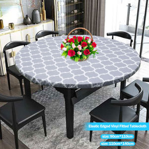 Elastic Edged Vinyl Fitted Tablecloth Flannel Backed Table Cover Indoor Outdoor Oil-proof Waterproof Wipeable Table Cloth 2023