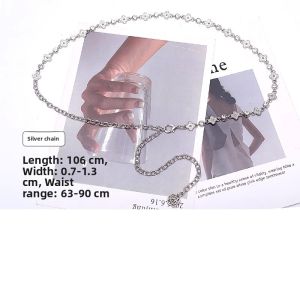 BILLI ZILLY | Womens 2025 New Style Water Diamond Metal Waist Chain Dress Decorative Sweet Match All Flowers Waist Belt Single Circle Length
