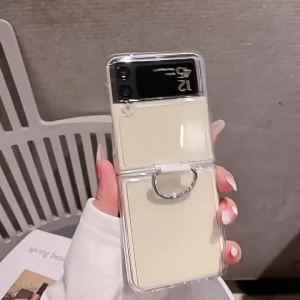 Transparent Phone Case with Ring & Hinge Protective for Samsung Galaxy Z Flip 8 7 FE 6 5 4 3 Flip7 Flip6 Flip5 Flip8 Flip4 Cover