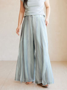 Seersucker Stripe Design Lyocell Blend Airy Feel Trousers Skirt Pants