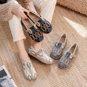 Pakistani Shoes Summer New Arrival Embroidered Cotton Shoes Womens Old Beijing Fisherman Shoes Slip-on Flats Breathable Bean Bag