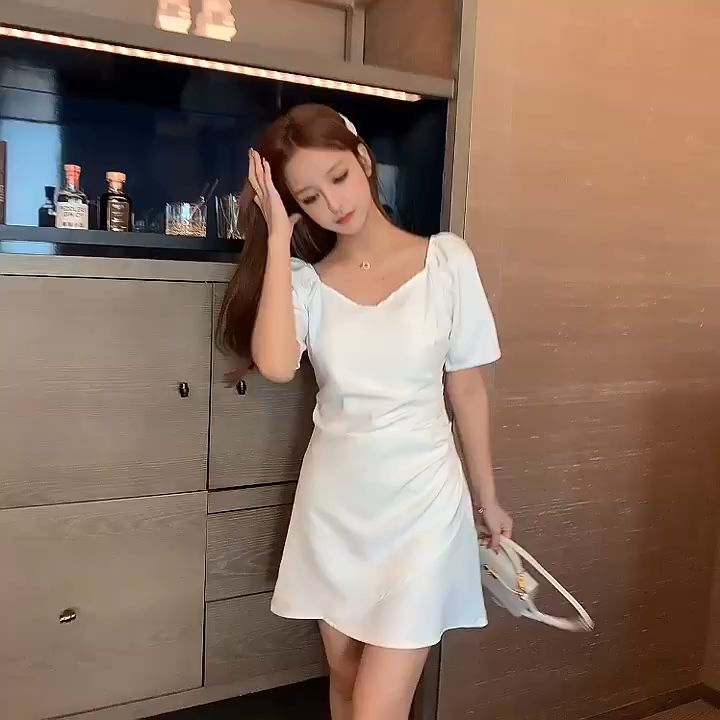 summer apricot dress casual mini dress elegant dress korean style ...