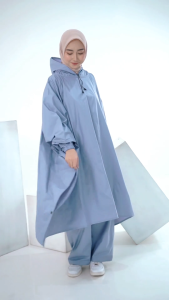 ZOTTA Jas Hujan Wanita Ponco Kelelawar Aesthetic Pastel Lucu Stelan Celana
