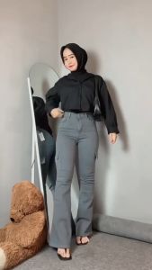 Cutbray Cargo Jeans Wanita - Celana Jeans Wanita - Kargo Cutbray Jeans Highwaist Wanita Streetch