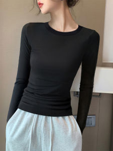 Black Modal round Neck Base Shirt Women Inner Spring New Thickened Double-sided Velvet Fashion Slim Long Sleeve Top