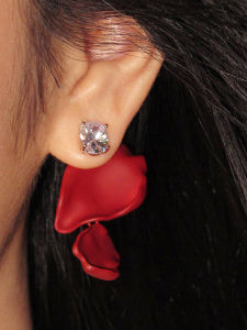 Red Rose Petal Zircon Earrings Womens Luxury Elegant Fashion Jewelry New Style Bestseller Necklace Accessory Handmade Craft