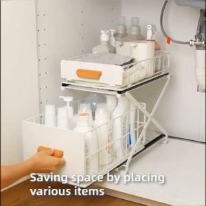 Sysie House ชั้นวางของใต้ซิงค์ ปรับระดับได้ ชั้นวางของในครัว ชั้นวางของในห้องน้ำ ชั้นวางของ ชั้นวางของอเนกประสงค์ (A100114)