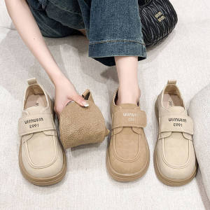 Wide round toe single shoes womens leather comfort