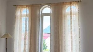 Cross-Border American Crochet Nordic ins  Beige Hollow Lace Diamond Plaid Living Room Bedroom Transparent Curtain Wholesale
