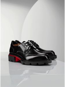 New 2025 Mens Red Bottom Casual Shoes Leather Derby Thick Bottom Wedding Shoes Comfortable round Toe Rubber Outsole