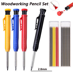 2.8mm Long Headed Solid Carpenter Mechanical Pencil Set With Refill Leads for Deep Hole Woodworking Architectural Marking Tool