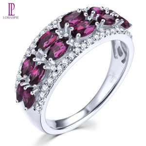 Lohaspie Jewelry Pure 1.8 Carats Solid Sterling Silver 925 Ring Original Natural Rhodolite Garnet Tanzanite Ring 925 Silver Ring Women Original Wedding Ring For Women Jewelry