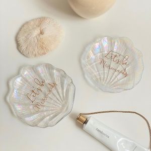 Instagram Style Shell Jewelry Plate Storage Tray Glass Laser Glass Manicure Video Photo Props Dresser Ornaments