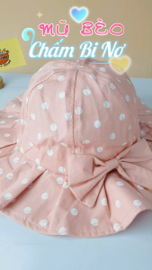 Mũ bèo cotton cho bé gái 2-8 tuổi  nón vành to vòng đầu 52cm chấm bi đính nơ dễ thương vải mềm mát Urombaby