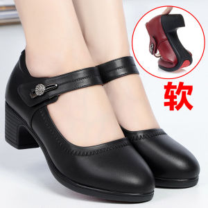 Giày Đế Mềm Thoải Mái Cho Mẹ Giày Đơn Mùa Xuân Thu Da Thật Khóa Một Chữ Giày Bệt Thường Ngày Giày Da Mũi Tròn