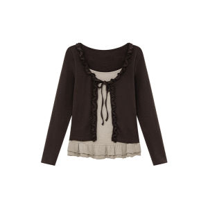 NIHAOKANONG | Áo Blouse Dài Tay Phong Cách Hai Lớp Ảo Ảnh Cho Nhóm Nhỏ