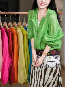 XIAOER | Dye Fixation Colorful 15 Colors Hemp Linen Bell Sleeves Hooded Long Sleeve Jacket