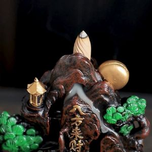 八方来财倒流香炉 树脂香炉 送10粒倒流香 檀香 香插 聚宝盆 风水熏香炉 财源广进 家居摆件 Backflow Incense Burner Feng Shui Censer Sandalwood Incense Stick Holder