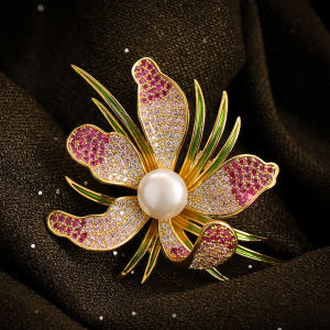 Elegant Pearl Orchid Brooch Pin for Women Unique Design Personality Pin Fashion Accessory Lapel Flower Pins Trendy Jewelry