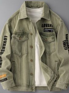 Áo Khoác Denim Thêu Chữ Mỹ Thời Trang Nam Dáng Rộng Cổ Điển Chống Thấm Nước Chống Mài Mòn Mùa Xuân Thu Áo Khoác Ngoài
