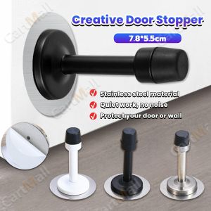 Stainless Steel Rubber Door Stopper Free Punching Wall Mounted Silver Black Door Stopper Anti-collision Door Plug