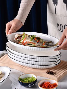 Large Size Ceramic Fish Steaming Plate Oval Shape Japanese Style Luxury Dining Dish Home Use Dishware Porcelain Cuisine Plate