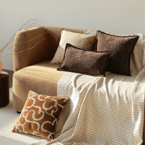 Italian Black Brown Luxury Cushion Cover Modern Chenille Texture Pillow Covers Decorative Jacquard  Waist Cushion Cover Decor Home Decorative Pillowcase