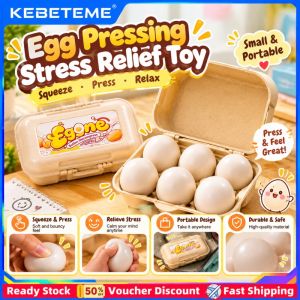 KEBETEME Egg Pressing Fidget Toy 6 Eggs Soft Squeeze Stress Relief Keychain Cute Chicken Pendant Desk Toy Gift For Kids Teens Adults Anxiety Relief