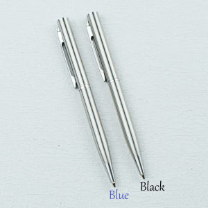 2pcs/Set Mini Metal Twist-Action Ballpoint Pens Dual Blue & Black Refills Portable Writing Tools for Office Travel & School