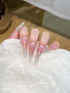 Pure Desire Gentle Simple Blush High-End Fairy Aurora French Cat Eye Nail Art Finished Patch Handmade Wearable Nail