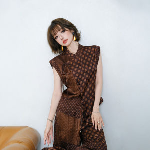MIUCO | Bộ Áo Không T Tay In Họa Tiết Retro và Quần Ống Rộng