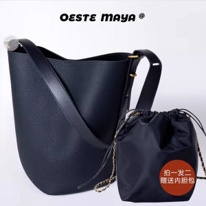 Large Capacity Leather Bucket Bag Trendy Womens Crossbody Shoulder Bag Retro Style Pure Color Soft Handbag for Daily Use