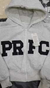 Áo Khoác Nữ nỉ bông logo nổi  PRFC Túi Trong tay dài xỏ Ngón Áo Hoodie Zip Dây Kéo Phao Nón To Top Jacket chống nắng