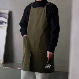 Front Split Polyester Waterproof Apron with Pockets for Men and Women Salon Coffee Shop Kitchen Work Apron for Waiter Chef