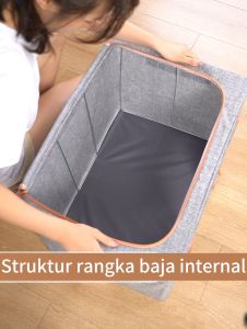 ★Kebutuhan keluarga★Linen katun berkualitas tinggi Storage Box  Kotak penyimpanan pakaian besar  Serbaguna Rumah organizer box Lipat Frame baja  box storage