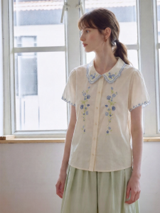INMAN | Cotton French Lace Collar Embroidered Womens Blouse