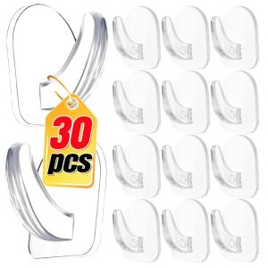 30Pcs Mini Clear Adhesive Wall Hooks Transparent Reusable Heavy Duty Sticky Hangers For Home Kitchen Bathroom Storage Organizer Hook