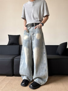 กางเกงยีนส์ทรงตรงทรงหลวมสำหรับผู้ชาย สไตล์ย้อนยุค สีอ่อน ทรงหลวม กางเกงขายาวทรงตรง กางเกงขายาวทรงตรงสำหรับใส่ไปเที่ยวในเมือง