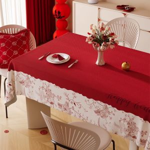 HOUGOUXIANG | Red Waterproof Oil-Resistant Wedding Tablecloth